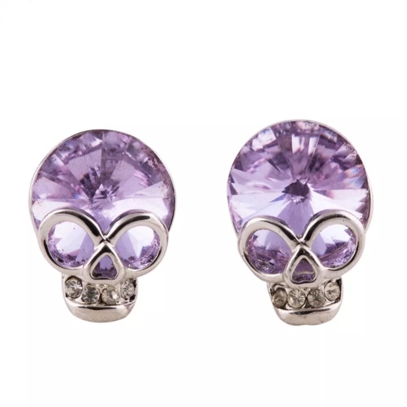 Purple Gemstone Silver Skull Earrings - Picture 1 of 8